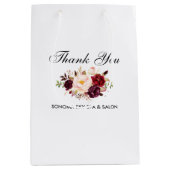 Elegante Waterverf Bourgondië Floral Dank u Medium Cadeauzakje (Voorkant)