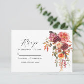 Elegante Waterverf Bourgondië Sinaasappel Fall Wed RSVP Kaartje (Staand voorkant)