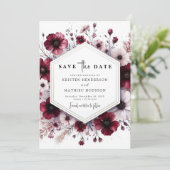 Elegante Waterverf Bourgondische bruiloft Save The Date (Staand voorkant)