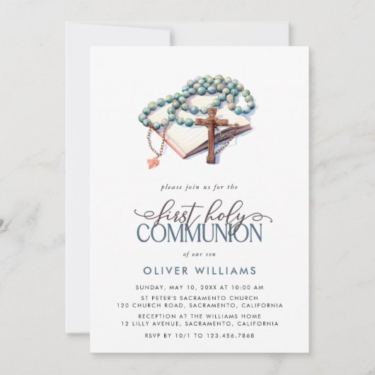 Elegante Waterverf Boy First Holy Communion Kaart (Voorkant)
