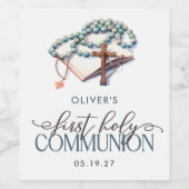 Elegante Waterverf Boy First Holy Communion Wijn Etiket (Enkel label)