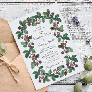 Elegante Waterverf Braambessen Bruiloft Kaart