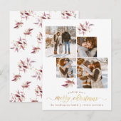 Elegante Waterverf Branches & Christmas 4 Foto Feestdagenkaart (Voorkant / Achterkant)