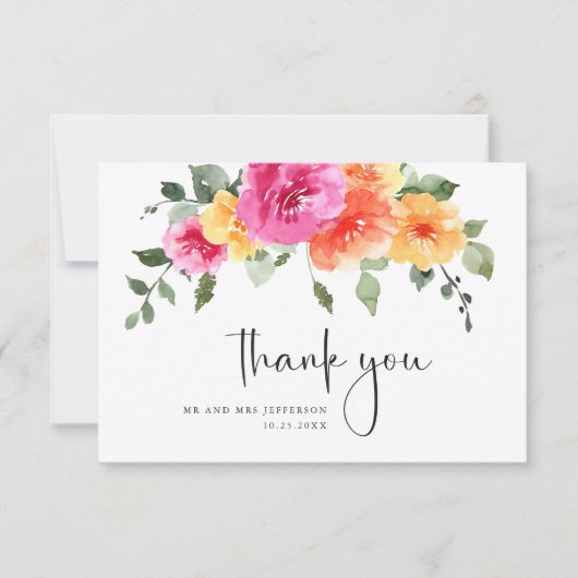Elegante Waterverf Bright Flower Floral Bruiloft Bedankkaart (Voorkant)