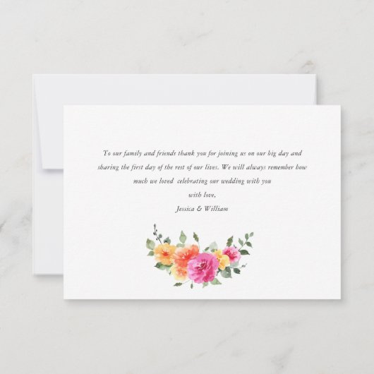 Elegante Waterverf Bright Flower Floral Bruiloft Bedankkaart (Achterkant)