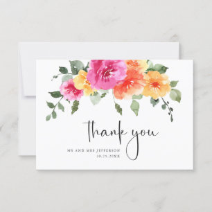 Elegante Waterverf Bright Flower Floral Bruiloft Bedankkaart