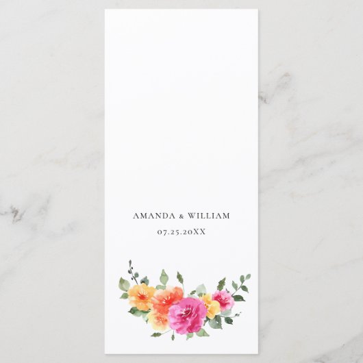 Elegante Waterverf Bright Flowers Trouwdiner Menu (Achterkant)