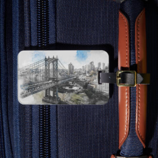 Elegante Waterverf Brooklyn Bridge NYC Bagagelabel
