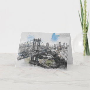 Elegante Waterverf Brooklyn Bridge NYC Groeten Kaart