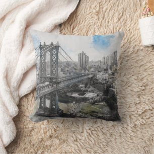 Elegante Waterverf Brooklyn Bridge NYC Kussen