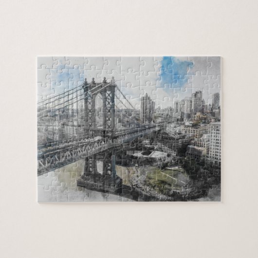 Elegante Waterverf Brooklyn Bridge NYC Legpuzzel (Horizontaal)