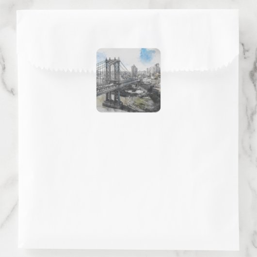Elegante Waterverf Brooklyn Bridge NYC Square Vierkante Sticker (Tas)