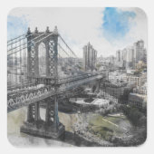 Elegante Waterverf Brooklyn Bridge NYC Square Vierkante Sticker (Voorkant)