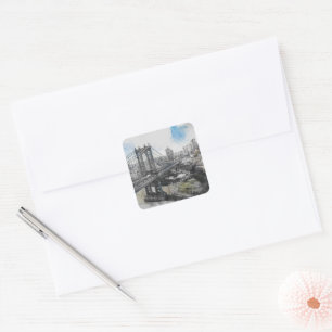 Elegante Waterverf Brooklyn Bridge NYC Square Vierkante Sticker
