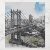 Elegante Waterverf Brooklyn Bridge NYC Square Wijn Etiket (Enkel label)