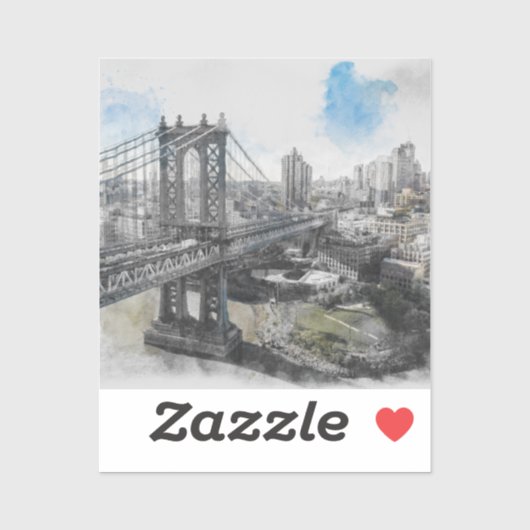 Elegante Waterverf Brooklyn Bridge NYC Sticker (Vel)