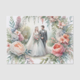 Elegante Waterverf bruid bruidegom bruiloft Tissuepapier