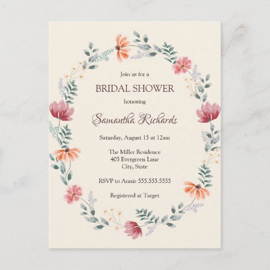 Elegante waterverf bruidsboeket shower briefkaart (Voorkant)