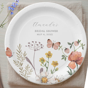 Elegante Waterverf Bruidsdouche met Wilde Bloemen Papieren Bordje