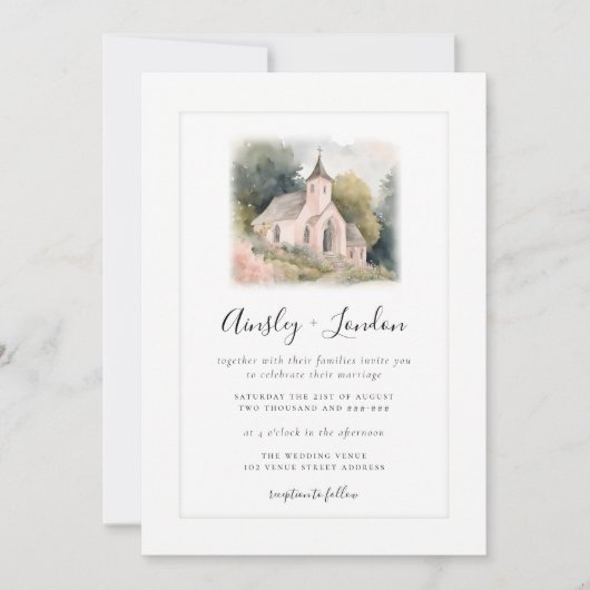 Elegante waterverf bruidskapel illustratie kaart (Voorkant)