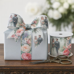 Elegante Waterverf bruiloft bloemen Grosgrain Lint