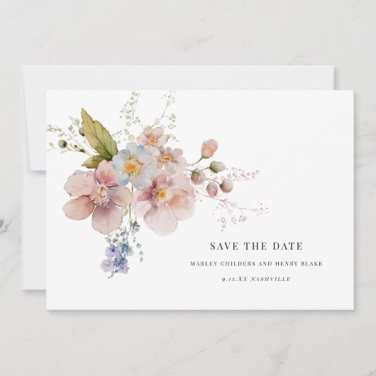 Elegante Waterverf Bruiloft Bloemen Save the Date (Voorkant)