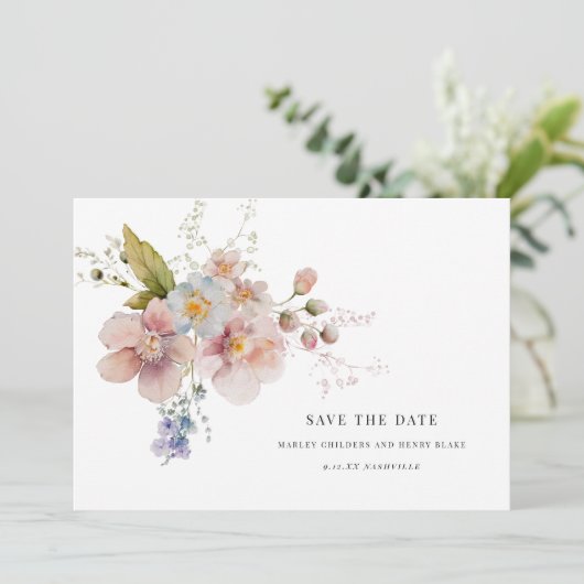 Elegante Waterverf Bruiloft Bloemen Save the Date (Staand voorkant)