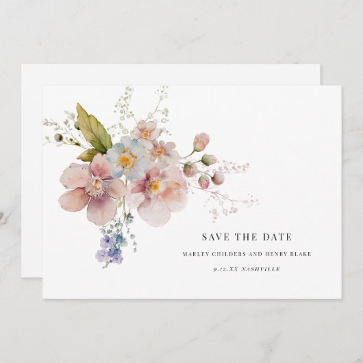 Elegante Waterverf Bruiloft Bloemen Save the Date (Voorkant / Achterkant)