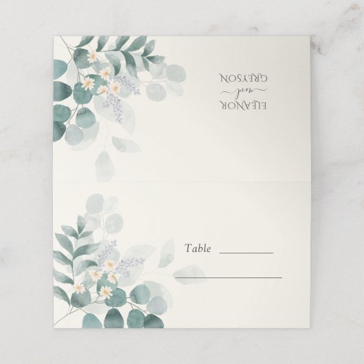 Elegante Waterverf bruiloft gevouwen plaats kaart Plaatskaartje (Buitenkant ongevouwen)
