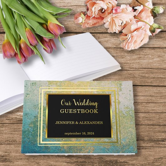 Elegante waterverf bruiloft gouden Folie Guestbook Gastenboek