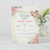 Elegante Waterverf bruiloft: groen, goud, roze Kaart (Staand voorkant)