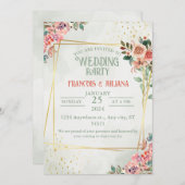 Elegante Waterverf bruiloft: groen, goud, roze Kaart (Voorkant / Achterkant)