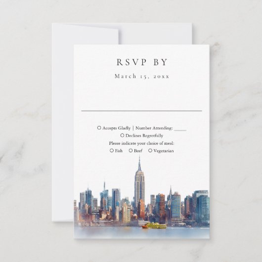 Elegante Waterverf bruiloft in New York RSVP Kaartje (Voorkant)