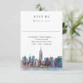 Elegante Waterverf bruiloft in New York RSVP Kaartje (Staand voorkant)