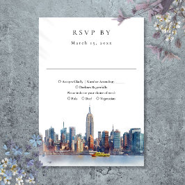 Elegante Waterverf bruiloft in New York RSVP Kaartje