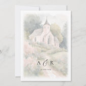 Elegante Waterverf bruiloft kapel illustratie Kaart (Achterkant)