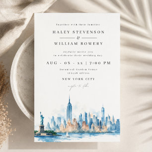 Elegante waterverf bruiloft met New York City silh Kaart