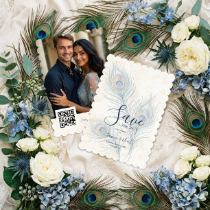 Elegante Waterverf Bruiloft Pauwveren TLW26 Save The Date