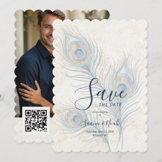 Elegante Waterverf Bruiloft Pauwveren TLW26 Save The Date