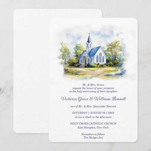 Elegante Waterverf bruiloft uitnodiging (Voorkant / Achterkant)