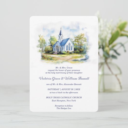 Elegante Waterverf bruiloft uitnodiging (Staand voorkant)