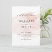 Elegante Waterverf bruiloft uitnodiging | blozen (Staand voorkant)