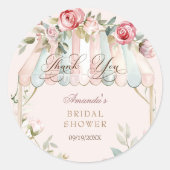 Elegante waterverf bruiloftsdouche met bloemen ronde sticker (Voorkant)
