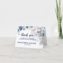 Elegante Waterverf Bruiloftsshower Florale Blauwe Bedankkaart