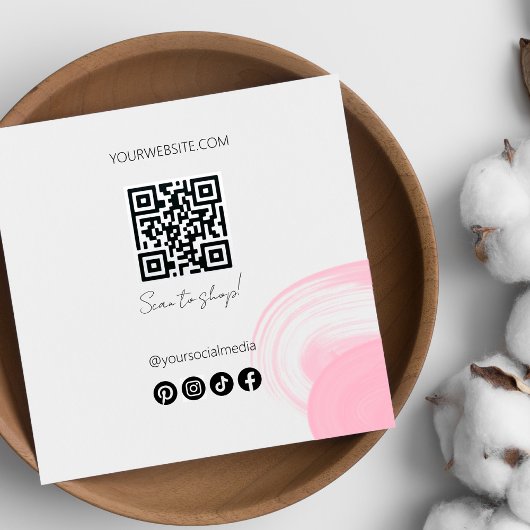 Elegante Waterverf Brushstroke Blush Pink Eye QR Vierkante Visitekaartje