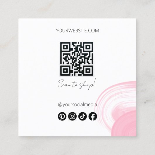Elegante Waterverf Brushstroke Blush Pink Eye QR Vierkante Visitekaartje (Achterkant)