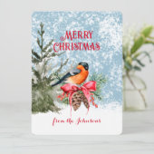 Elegante Waterverf Bullfinch Wintervogel Feestdagenkaart (Staand voorkant)