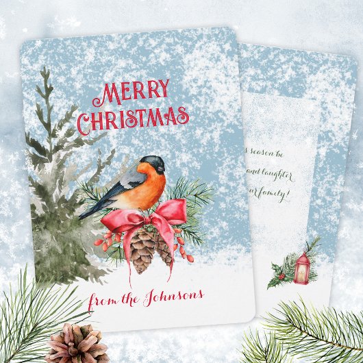 Elegante Waterverf Bullfinch Wintervogel Feestdagenkaart
