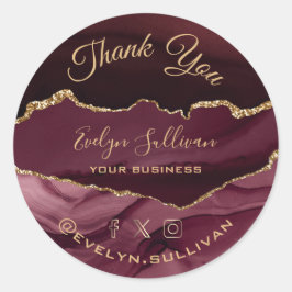 elegante waterverf burgundy agate Hartelijk dank Ronde Sticker