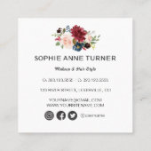 Elegante Waterverf Burgundy Bloemen Make-up Arties Vierkante Visitekaartje (Achterkant)